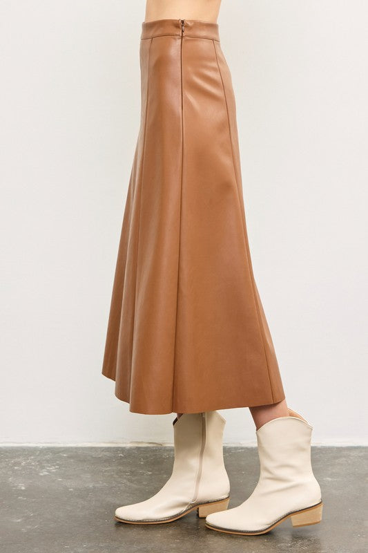 Lilly Leather Skirt in Cognac