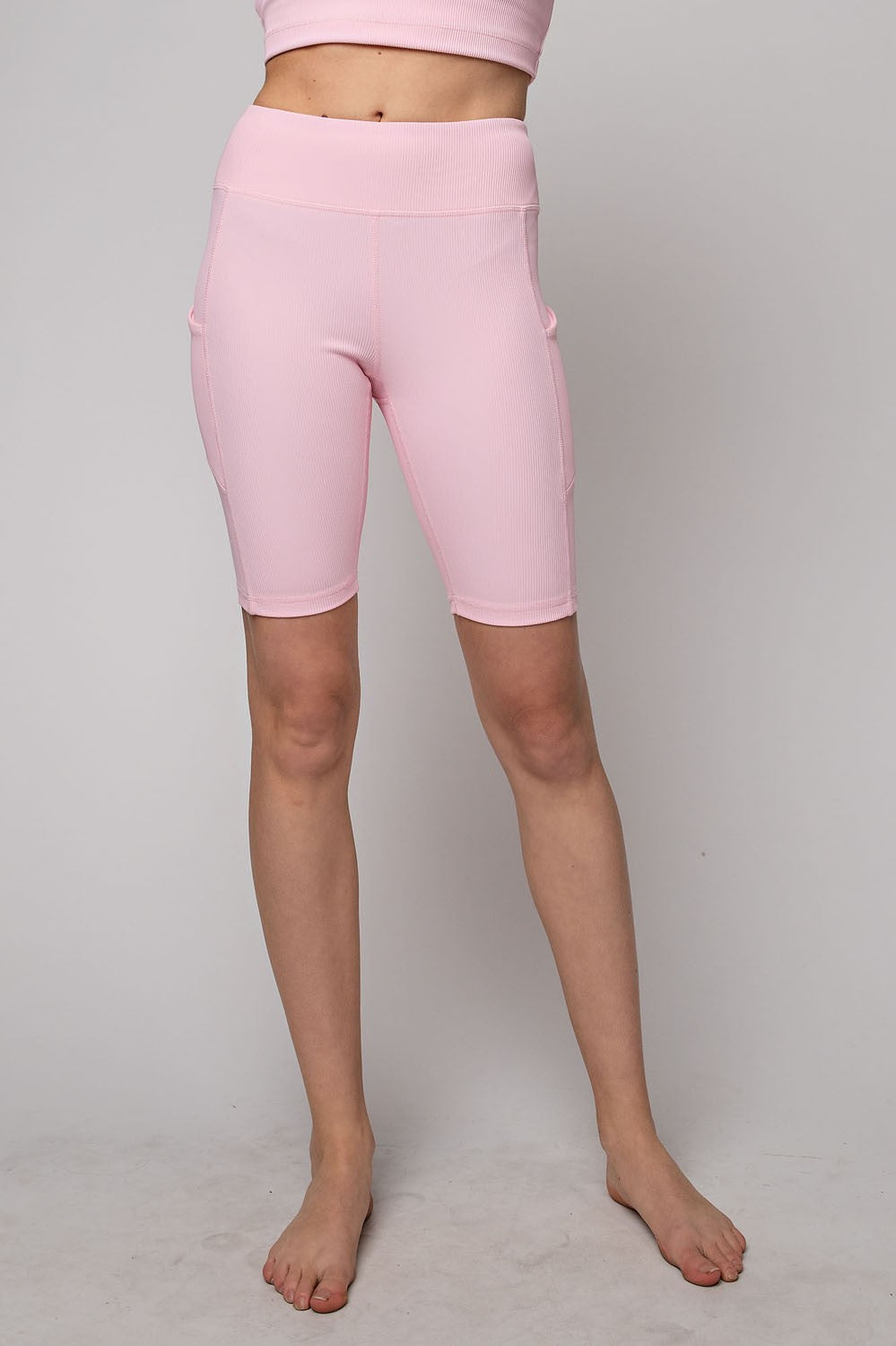 Ribbed & Pocketed Biker Shorts in Light Pink