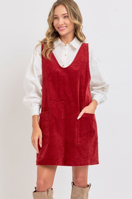 Darla Cordoroy Jumper in Cranberry