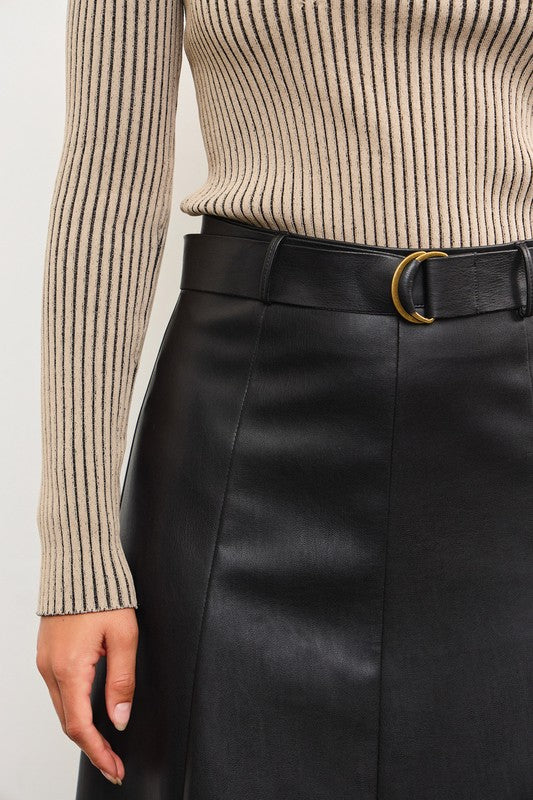 Lilly Leather Belted Skirt in Black