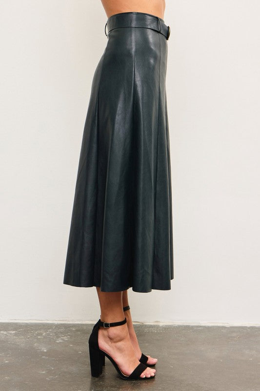 Lilly Leather Belted Skirt in Pine