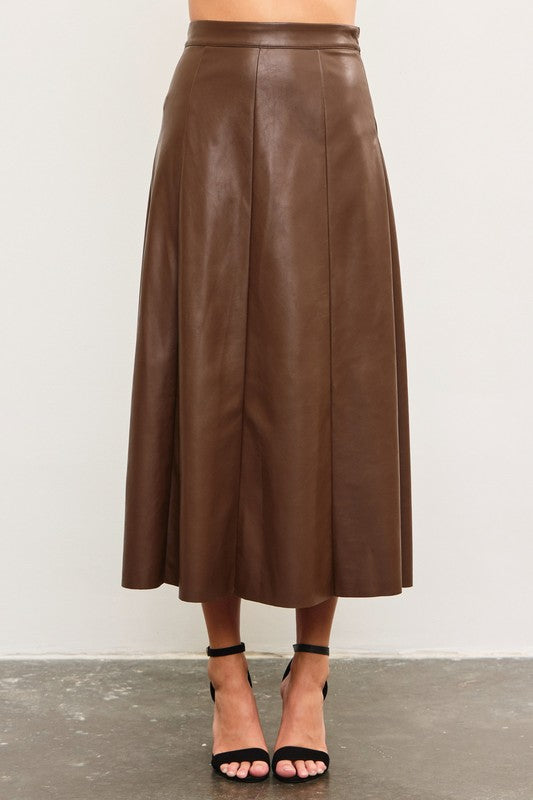 PREORDER Lilly Leather Skirt in Cocoa Brown (Ships December 1st)