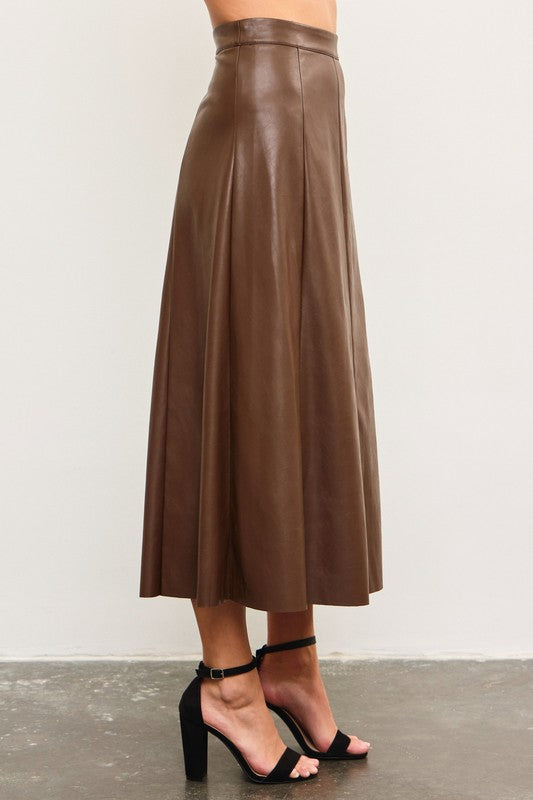 PREORDER Lilly Leather Skirt in Cocoa Brown (Ships December 1st)