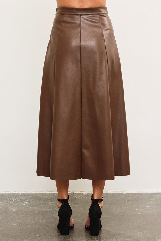 PREORDER Lilly Leather Skirt in Cocoa Brown (Ships December 1st)