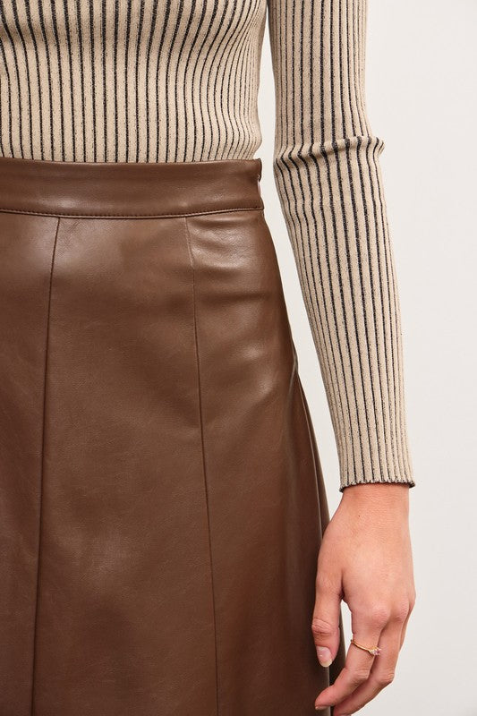 PREORDER Lilly Leather Skirt in Cocoa Brown (Ships December 1st)