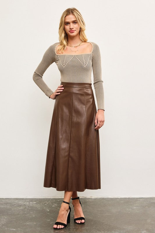 PREORDER Lilly Leather Skirt in Cocoa Brown (Ships December 1st)