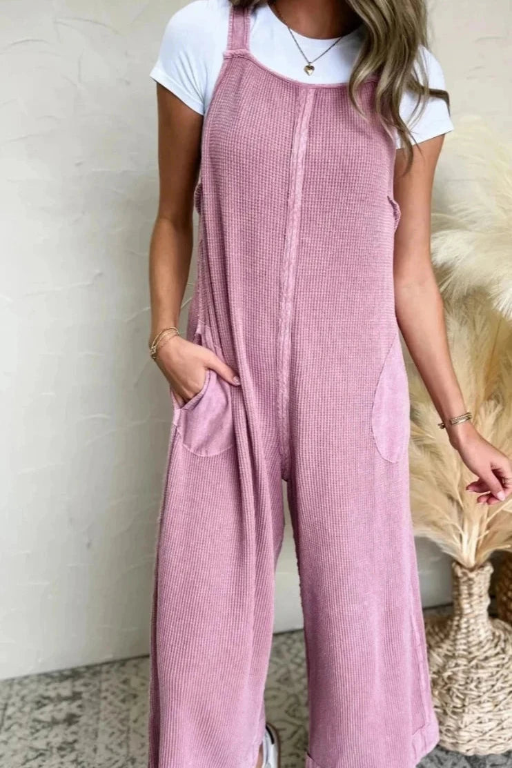 Waffle Knit Jumpsuit in Mauve