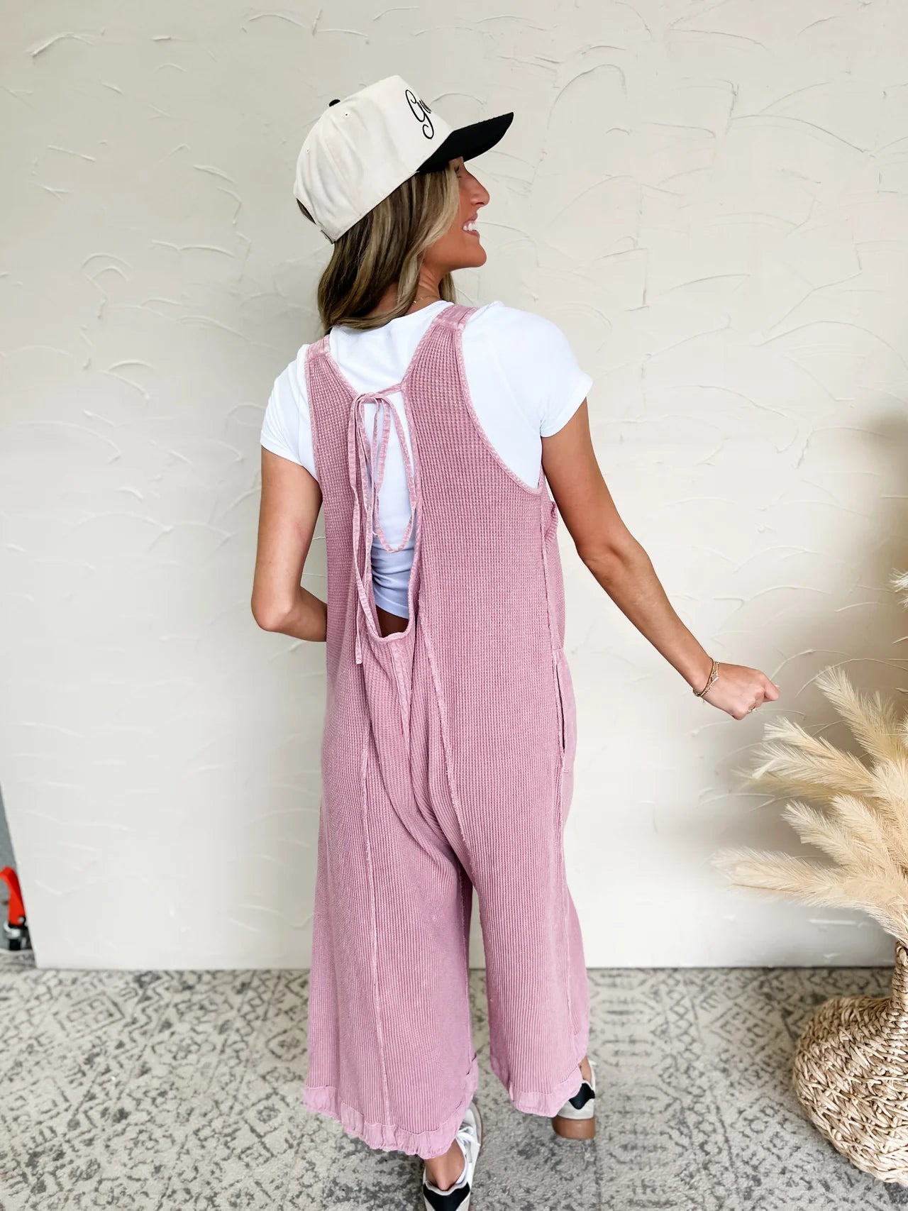 Waffle Knit Jumpsuit in Mauve