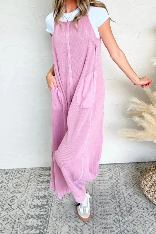 Waffle Knit Jumpsuit in Mauve