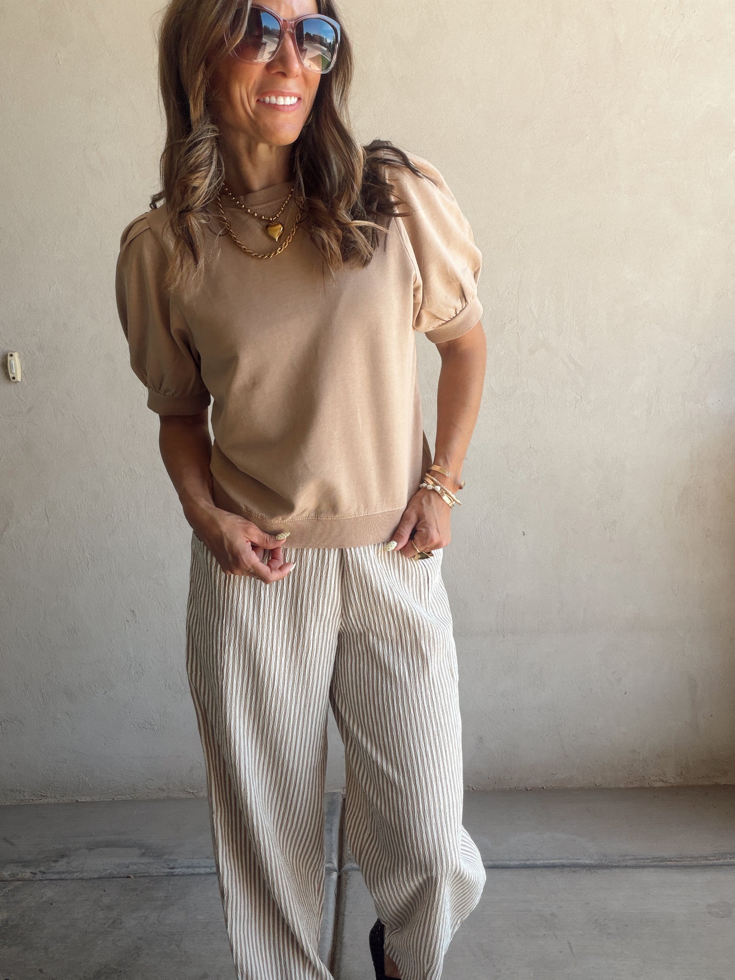 Natalie Puff Sleeve Top in Tan