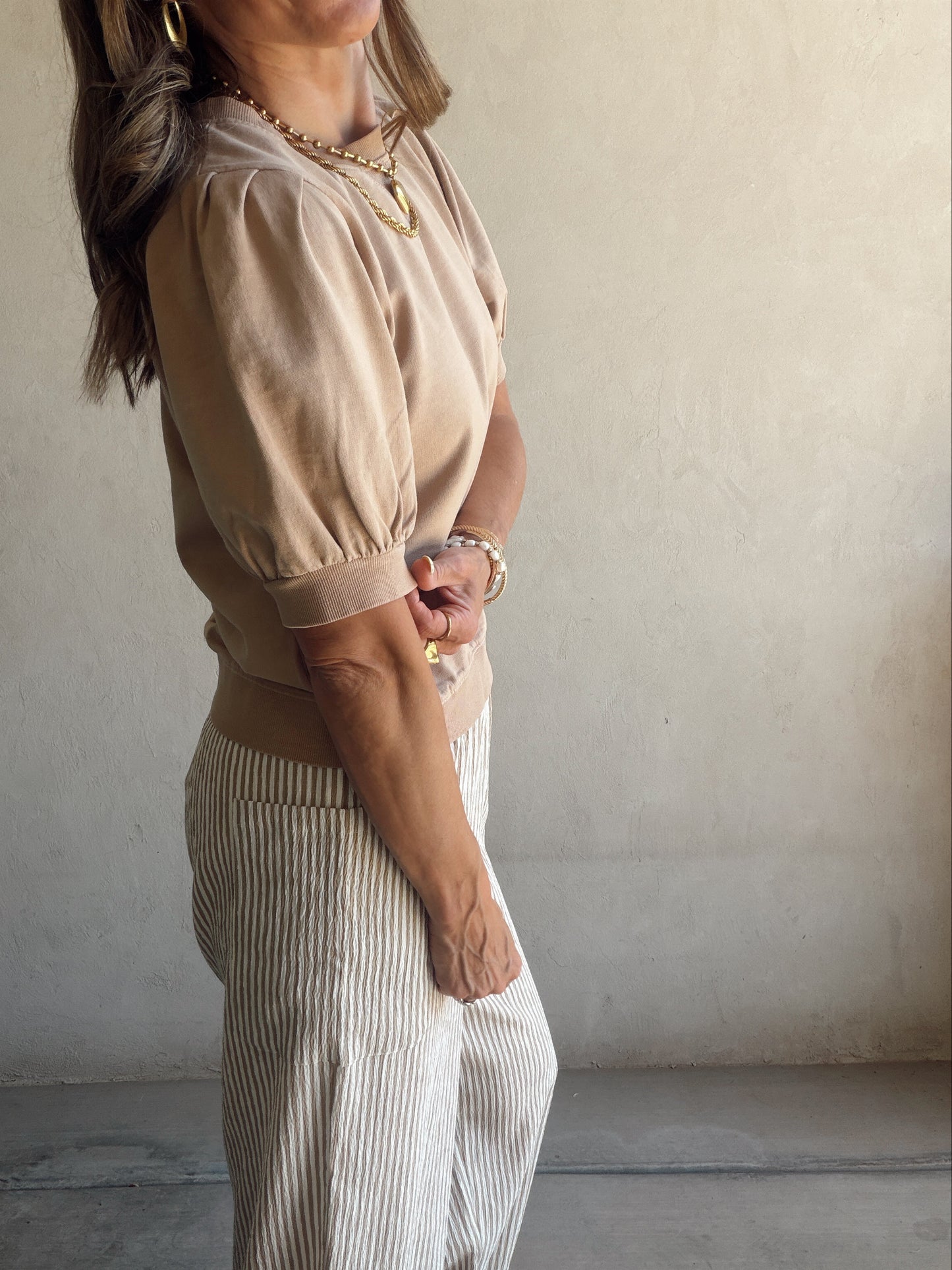 Natalie Puff Sleeve Top in Tan