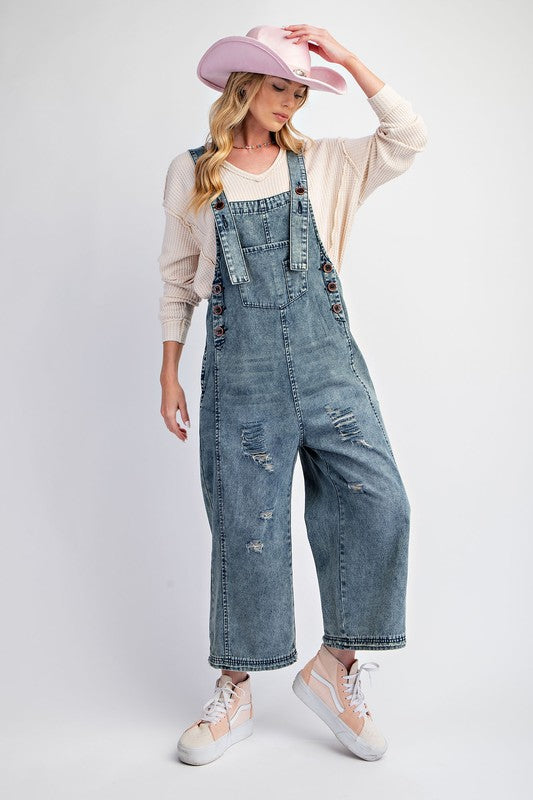 Frankie Floral Overalls in Denim