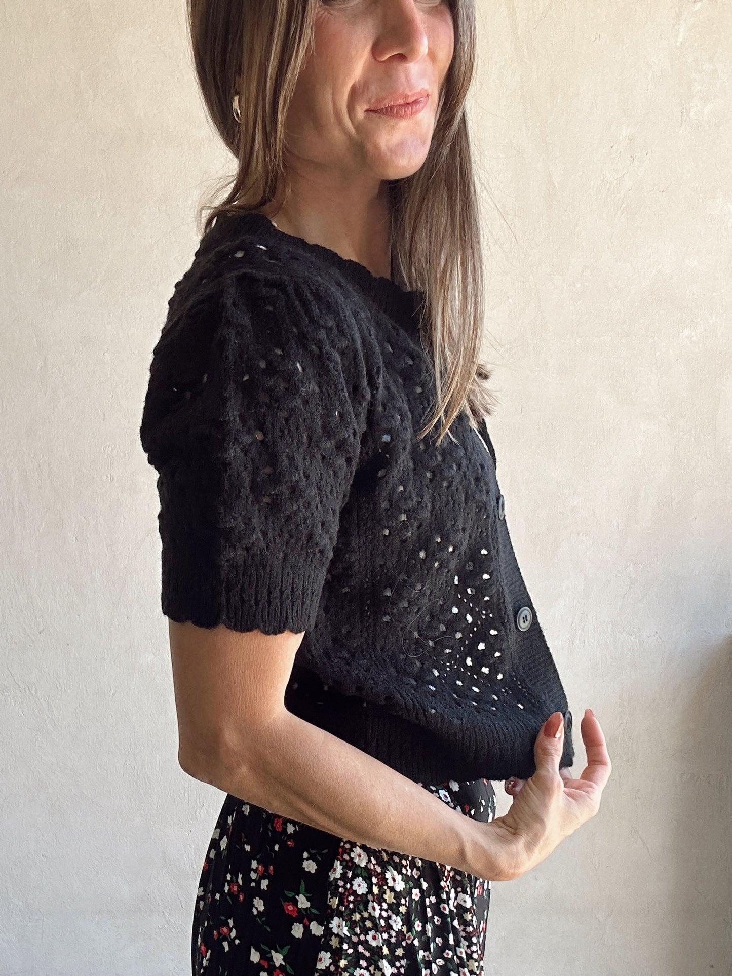 Paige Pointelle Sweater in Black