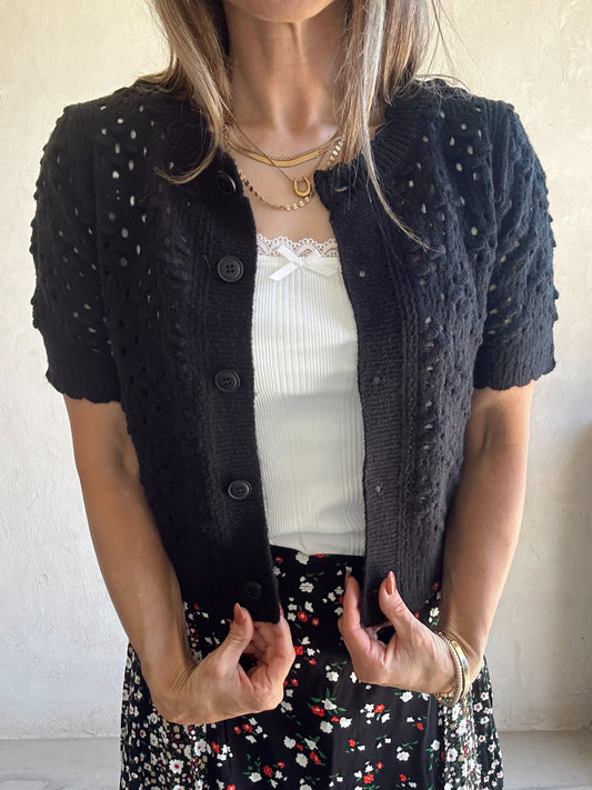 Paige Pointelle Sweater in Black