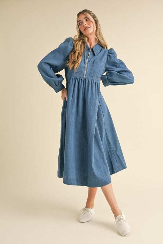 Zoey Zipper Denim Dress