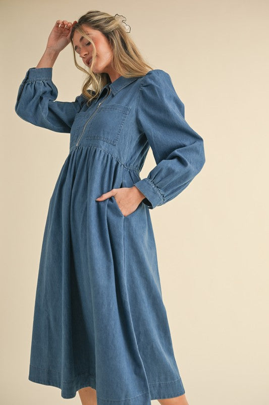 Zoey Zipper Denim Dress