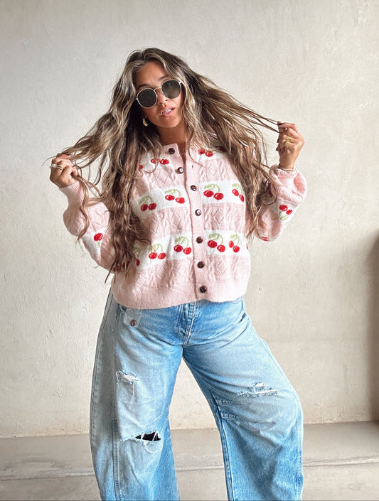 Aftyn Cherry Sweater in Pink