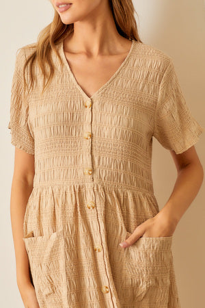 Sara Button Up Dress in Taupe