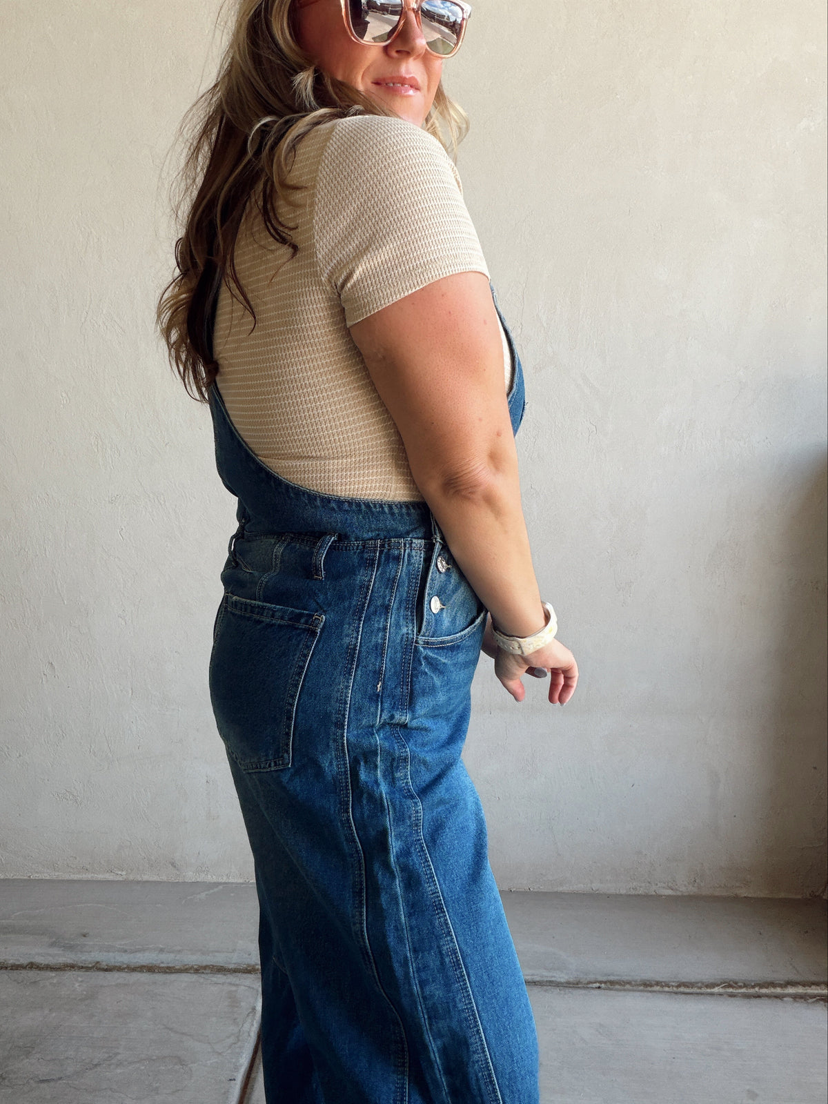 Annalee Denim Barrel Overalls in Dark Wash
