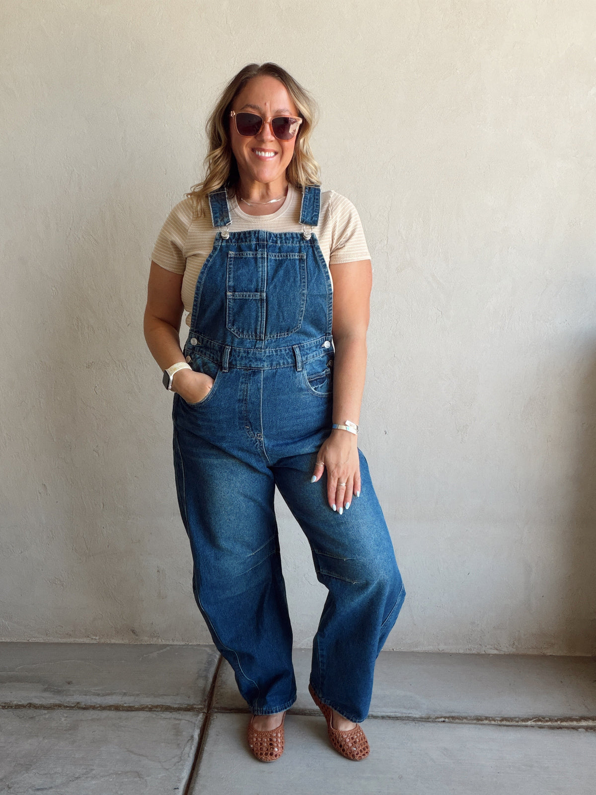 Annalee Denim Barrel Overalls in Dark Wash