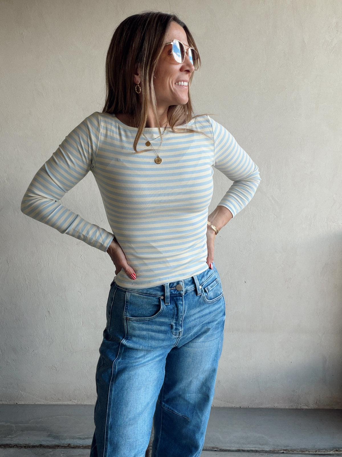 Sheila Striped Boatneck Top in Citron & Blue