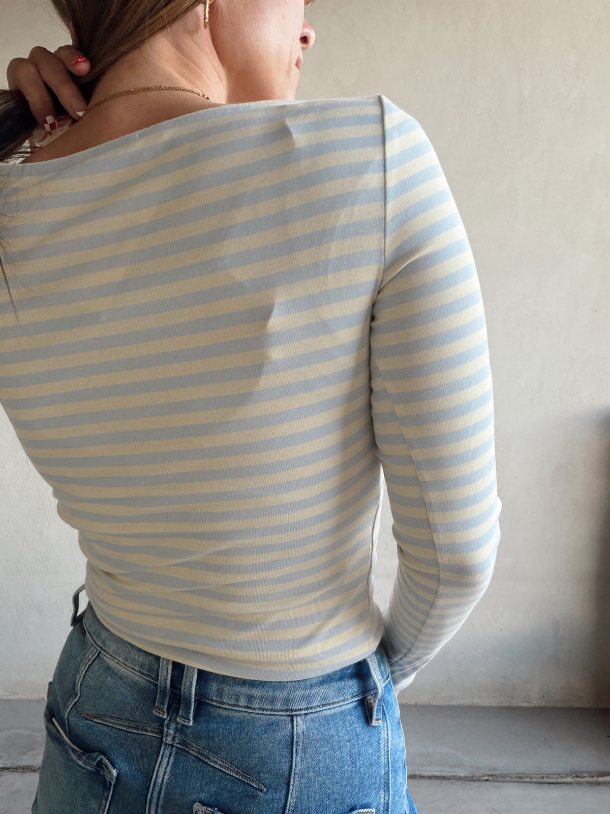 Sheila Striped Boatneck Top in Citron & Blue