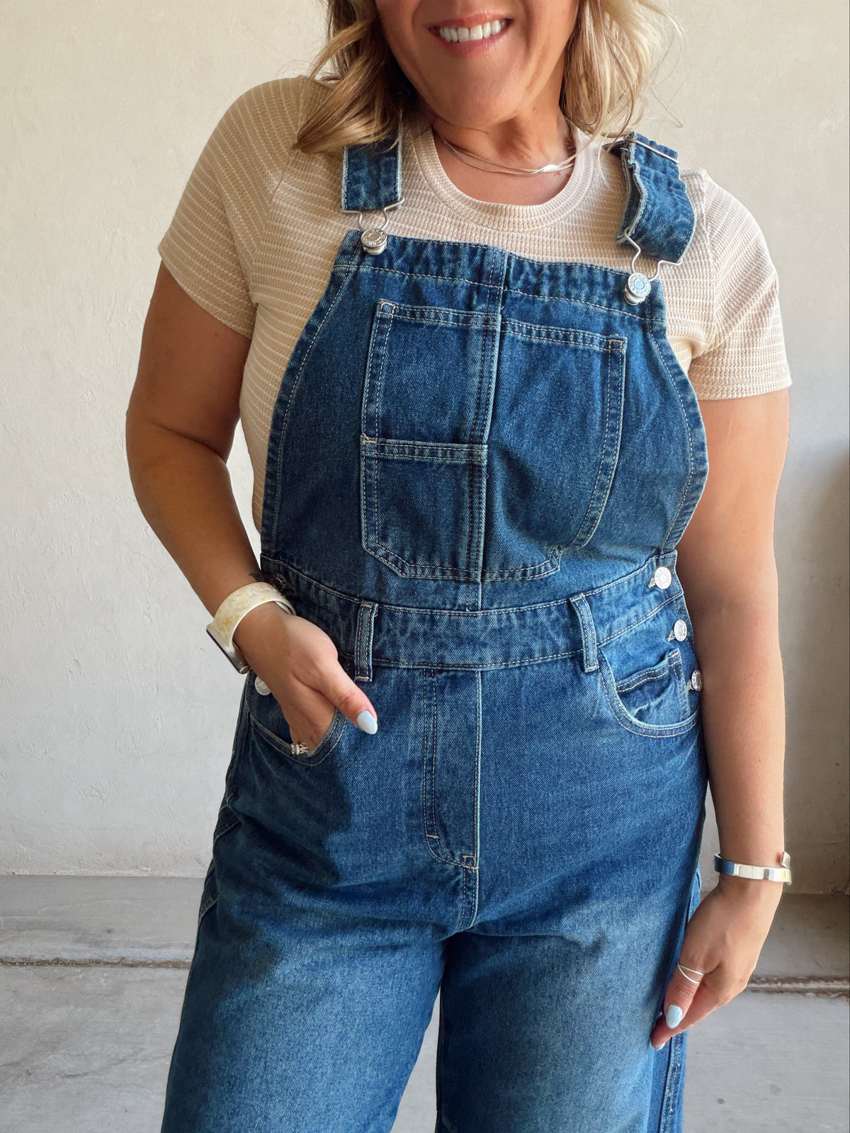 Annalee Denim Barrel Overalls in Dark Wash