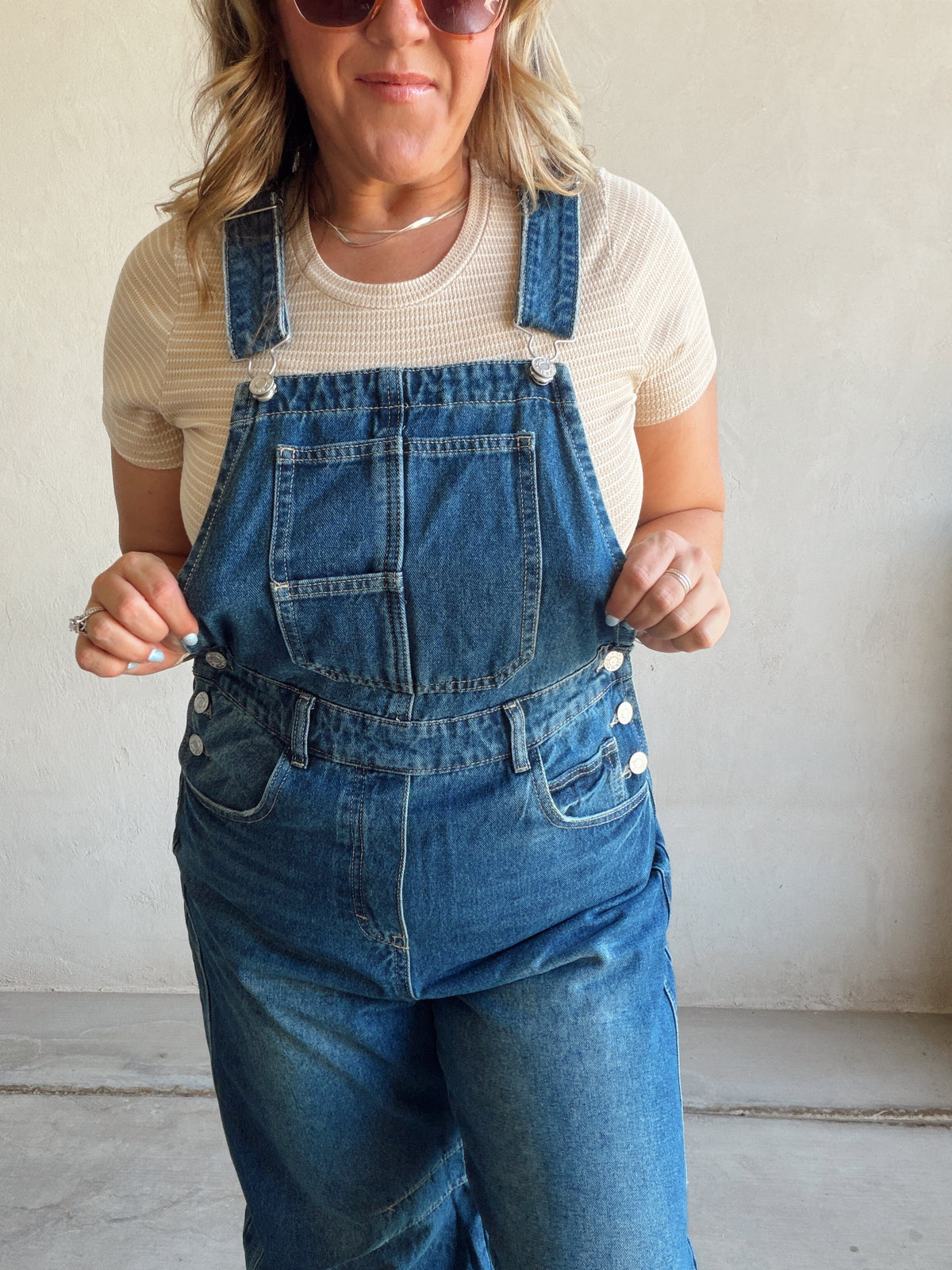 Annalee Denim Barrel Overalls in Dark Wash