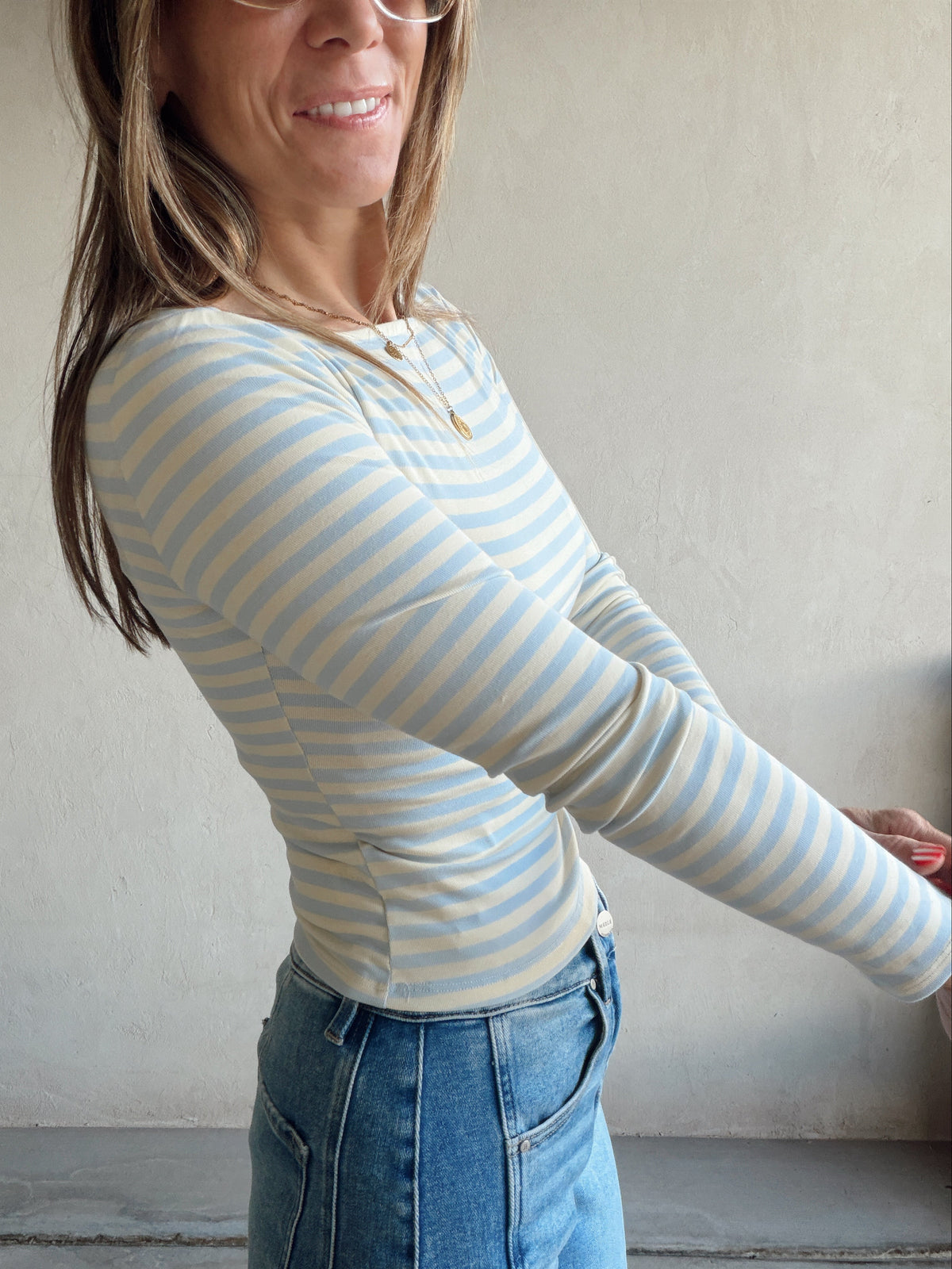 Sheila Striped Boatneck Top in Citron & Blue