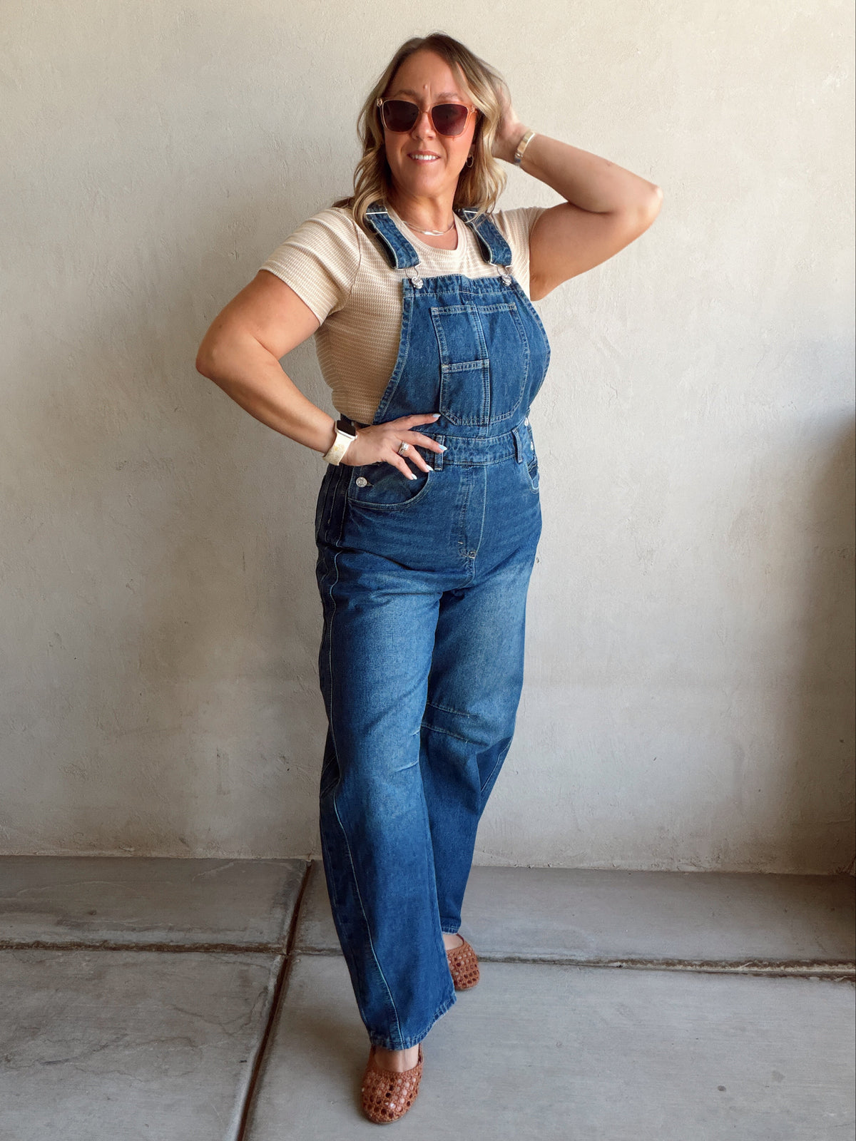 Annalee Denim Barrel Overalls in Dark Wash