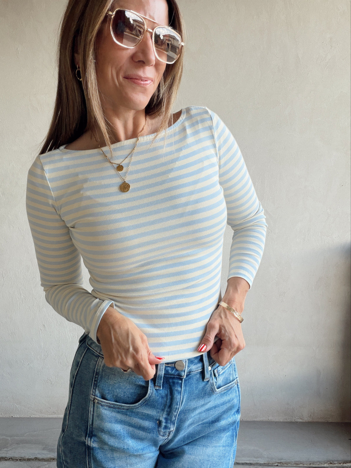 Sheila Striped Boatneck Top in Citron & Blue