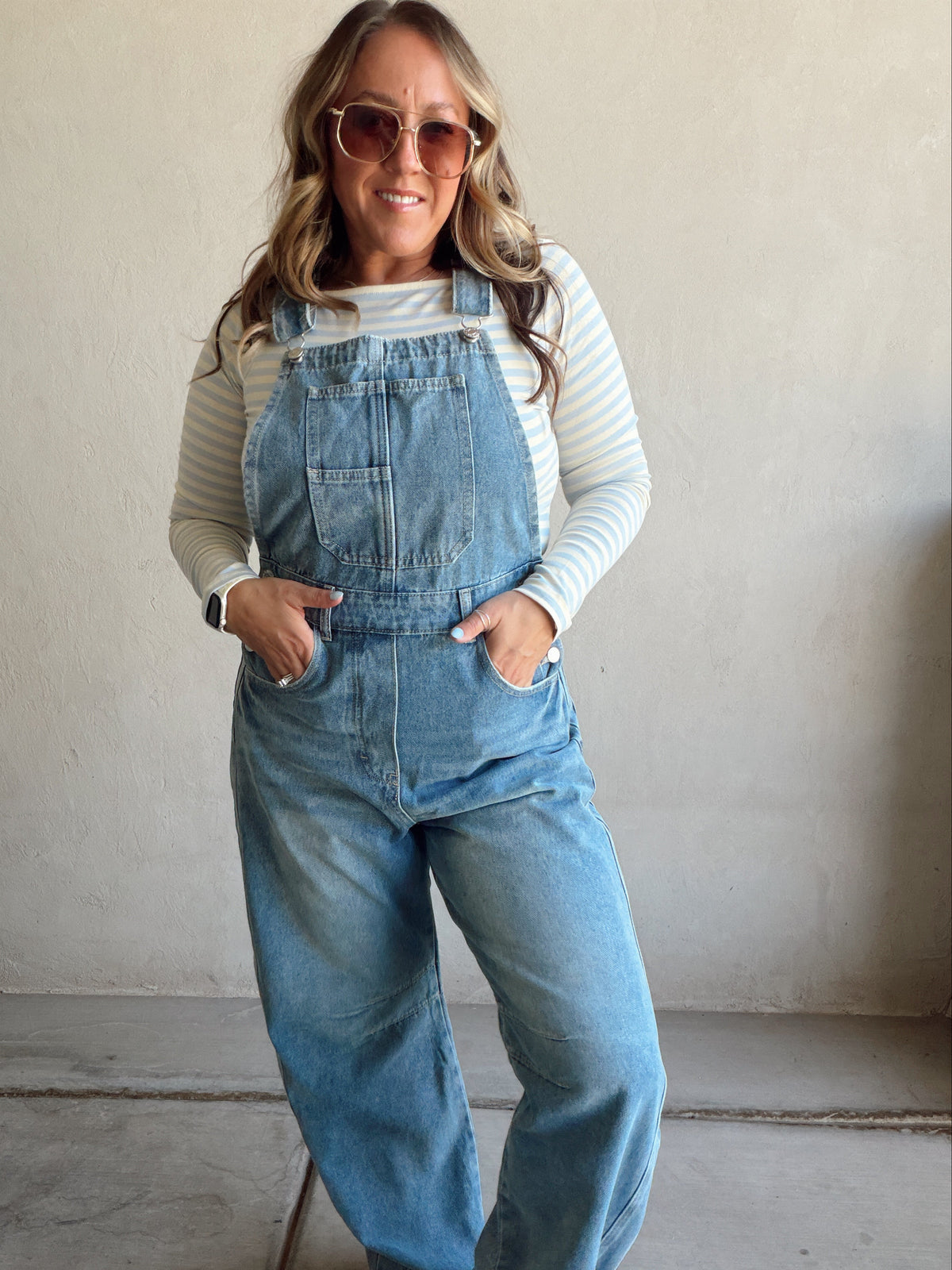 Annalee Denim Barrel Overalls in Medium Wash