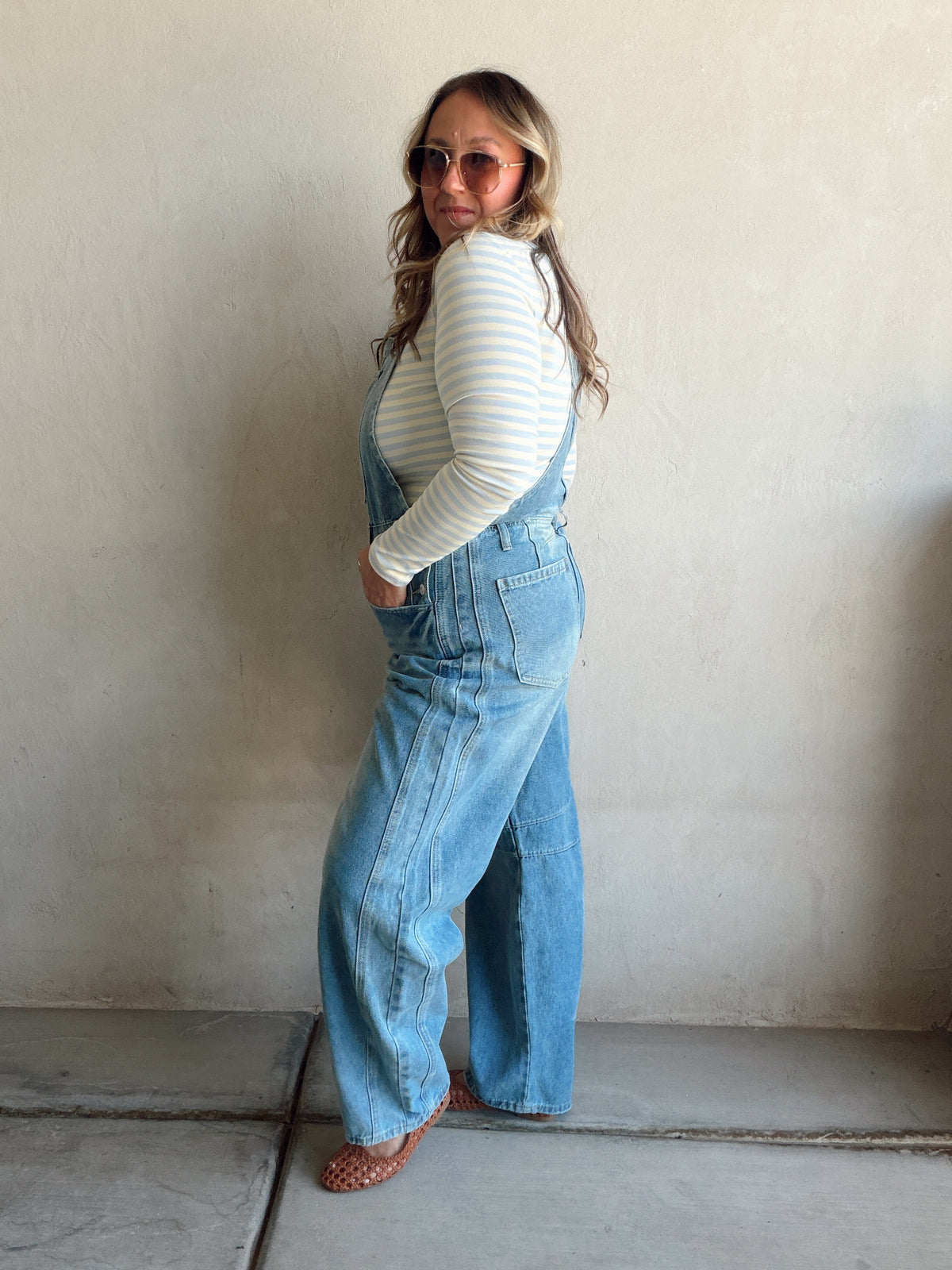 Annalee Denim Barrel Overalls in Medium Wash