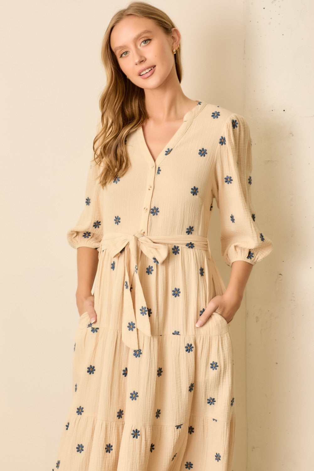 Eden Embroidered Dress in Cream