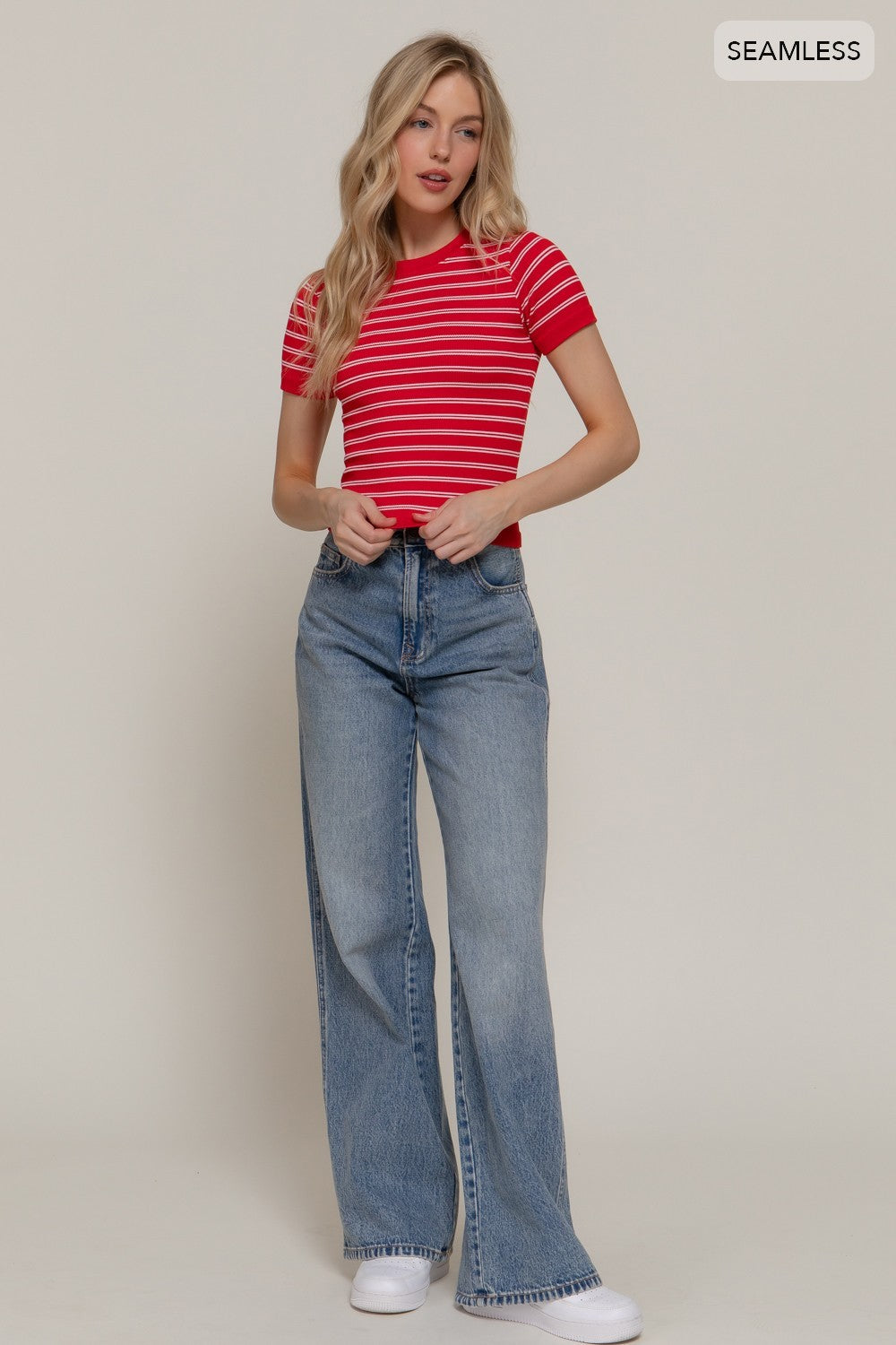Ribbed Stripe Top in Red & White