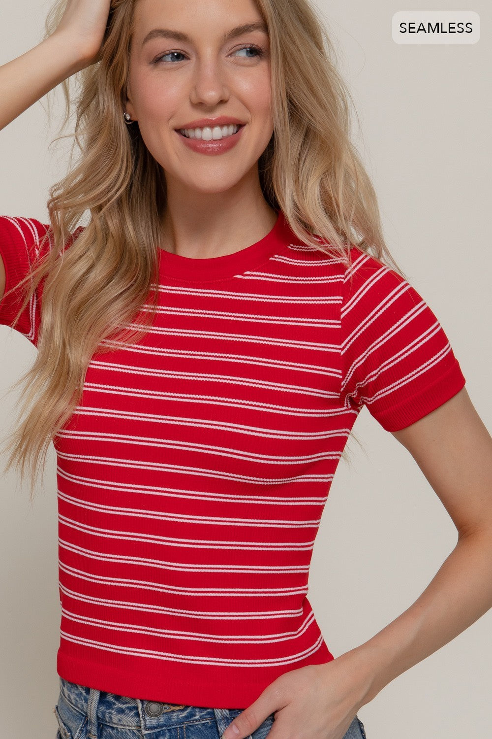 Ribbed Stripe Top in Red & White