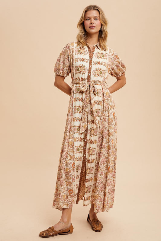 Cassidy Border Print Dress in Vintage Cream