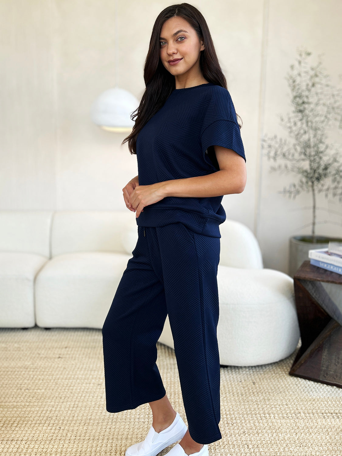 Double Take Textured Short Sleeve Top and Pants Set in 4 Colors (Takes 7-10 days for delivery)