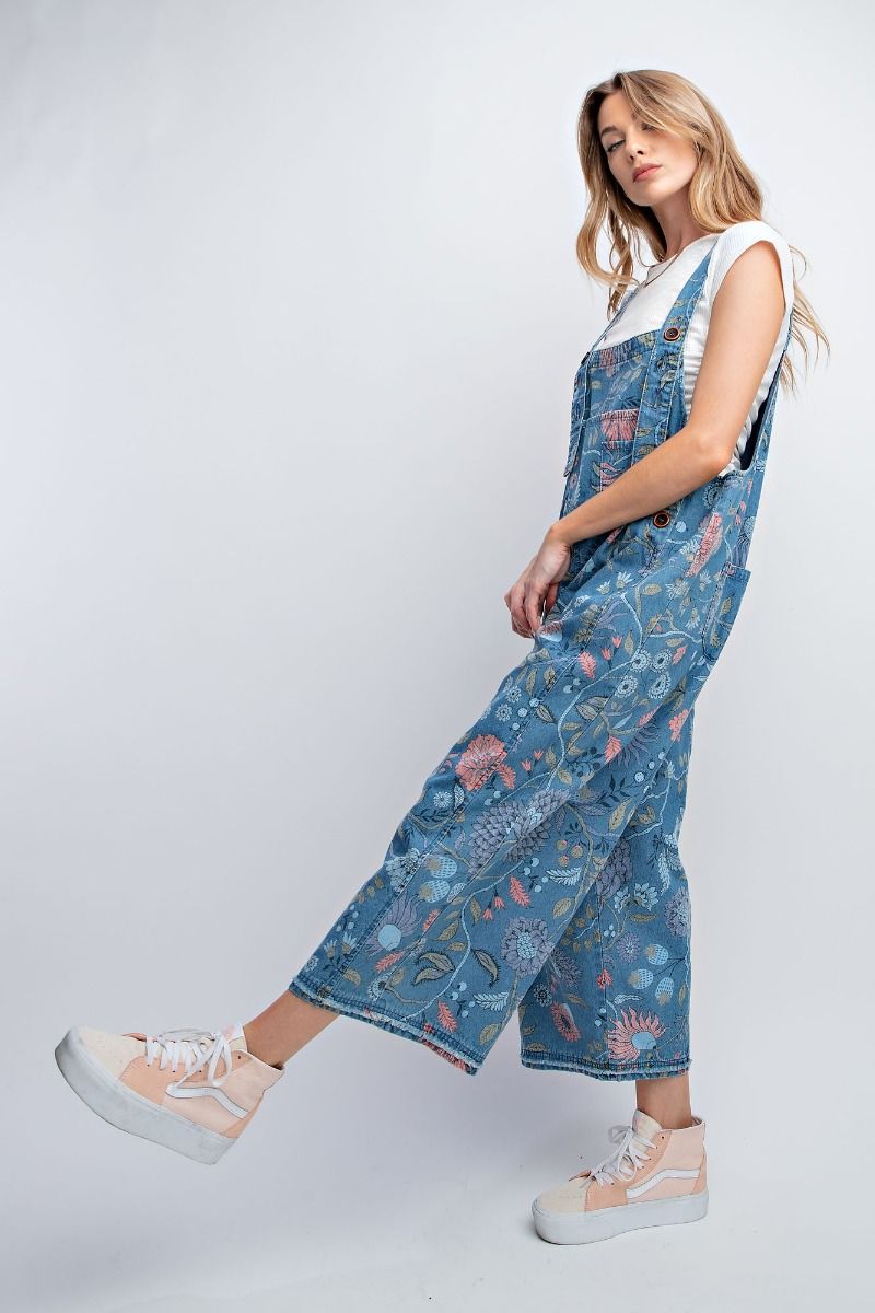 Frankie Floral Overalls in Denim