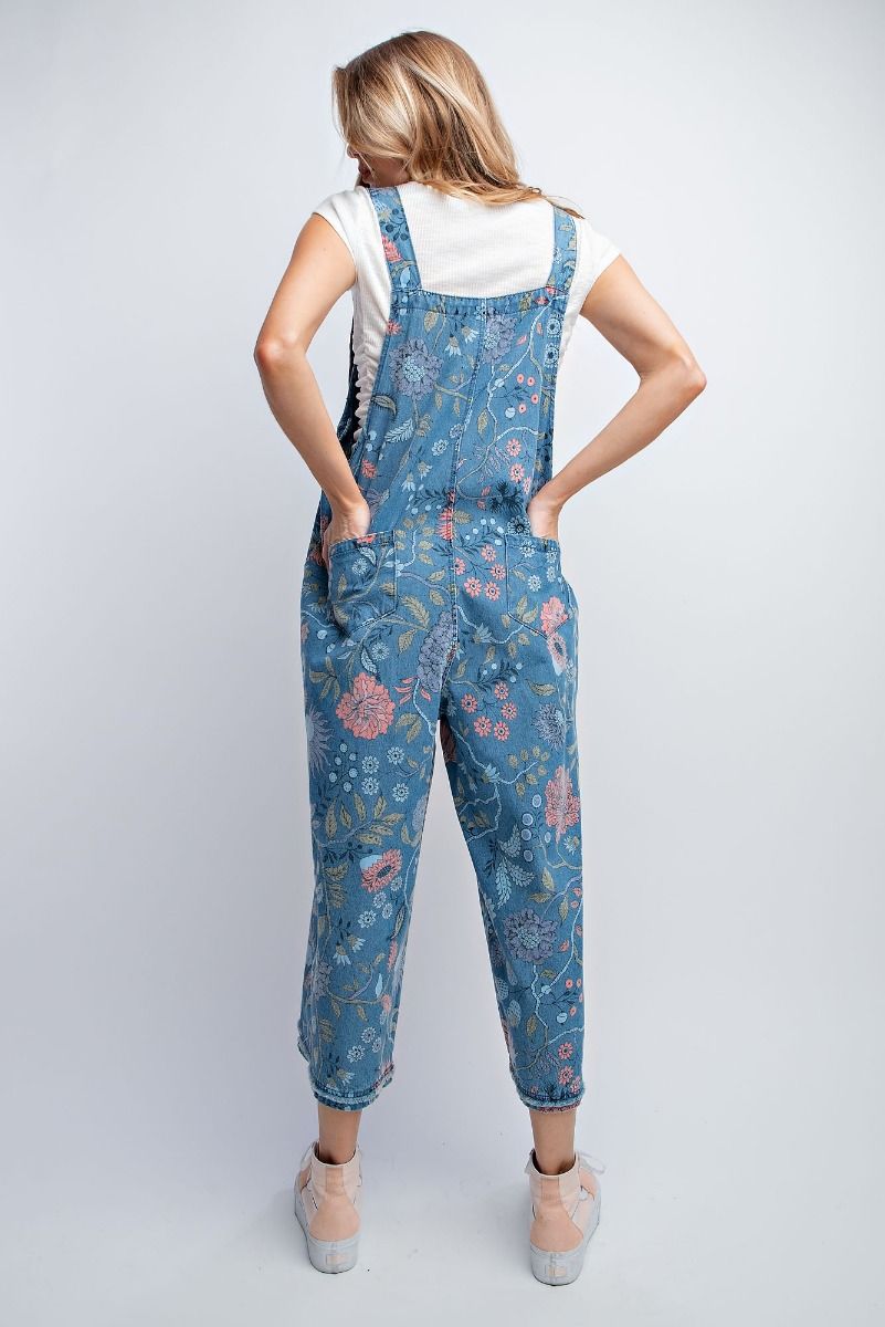 Frankie Floral Overalls in Denim