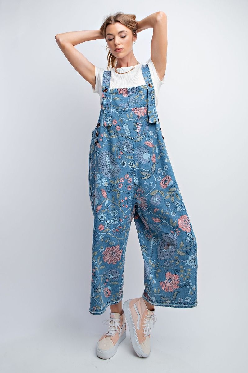 Frankie Floral Overalls in Denim