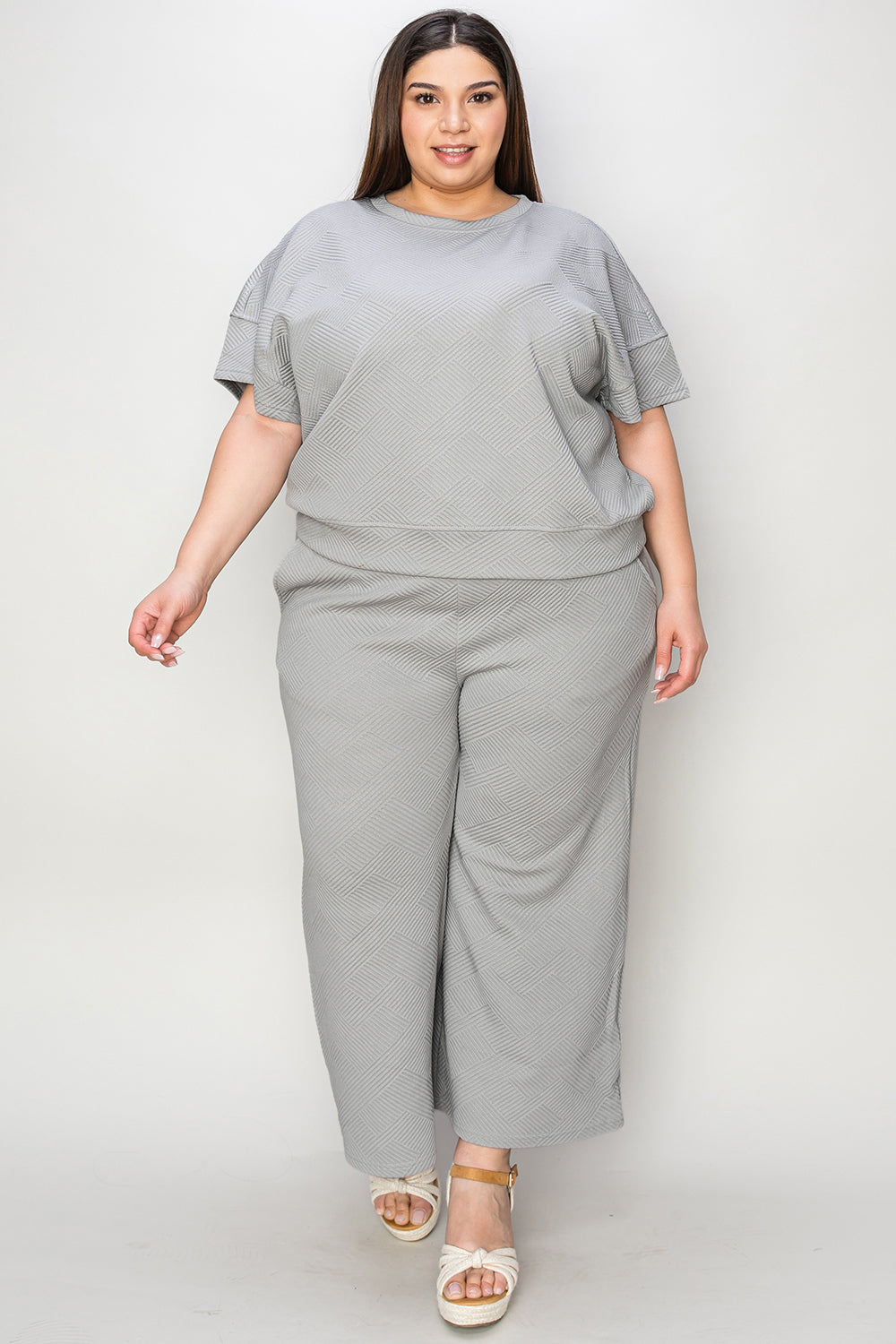 Double Take Textured Short Sleeve Top and Pants Set in 4 Colors (Takes 7-10 days for delivery)