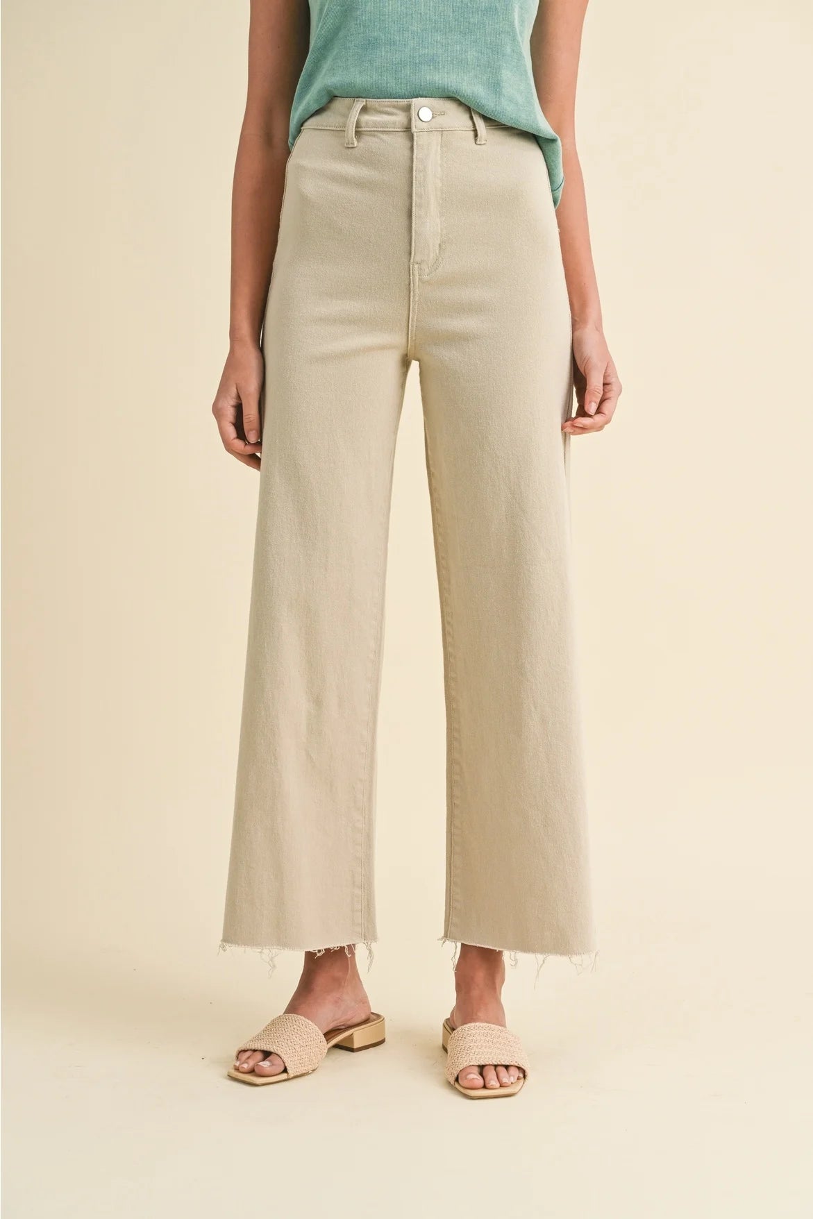 High Rise Wide Leg Cropped Jeans in Almond Milk