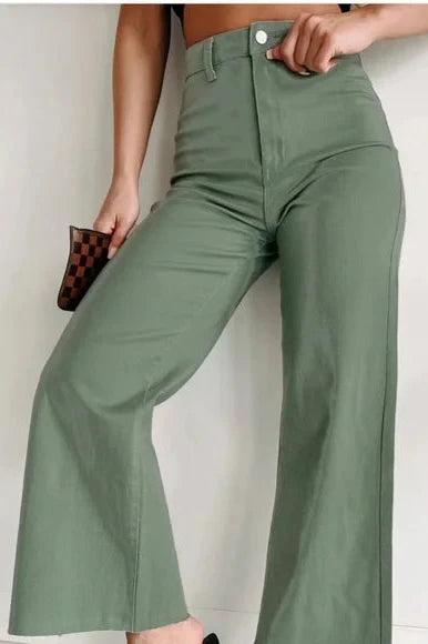 High Rise Wide Leg Cropped Jeans in Olive