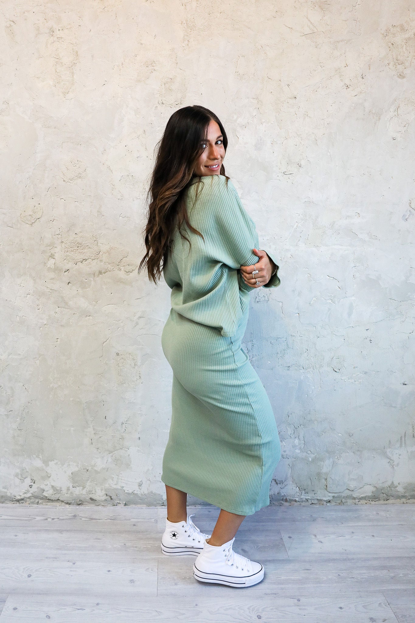 Ribbed Skirt and Top in Sage (Sold Separately)
