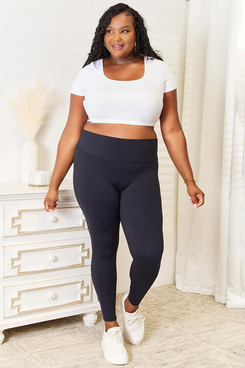 Double Take Wide Waistband Sports Leggings in White and Black